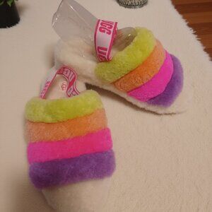 UGG Women's Fluff Yeah Slide sandals in a multi-color stripe